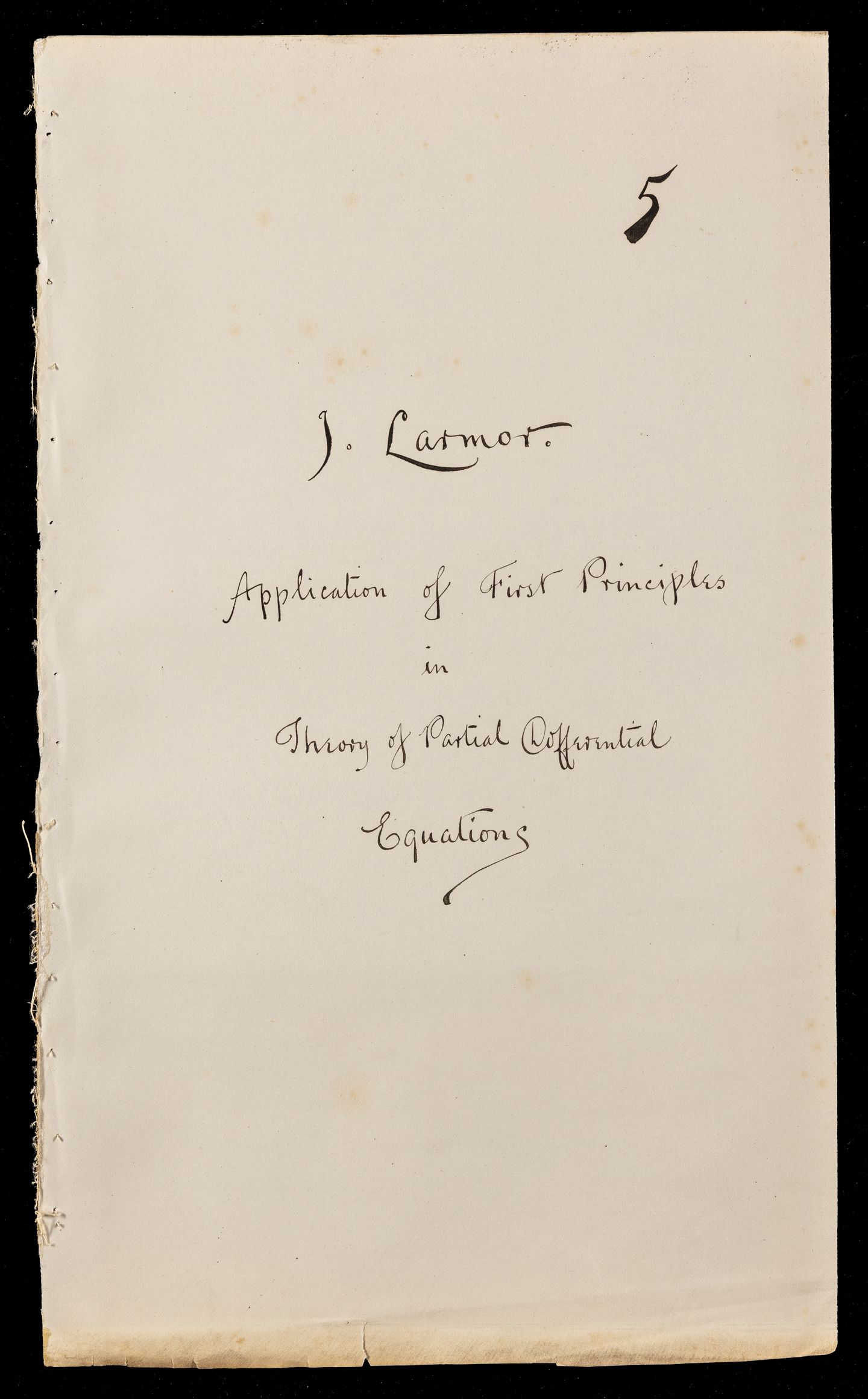 Unpublished paper on the direct application of first principles in