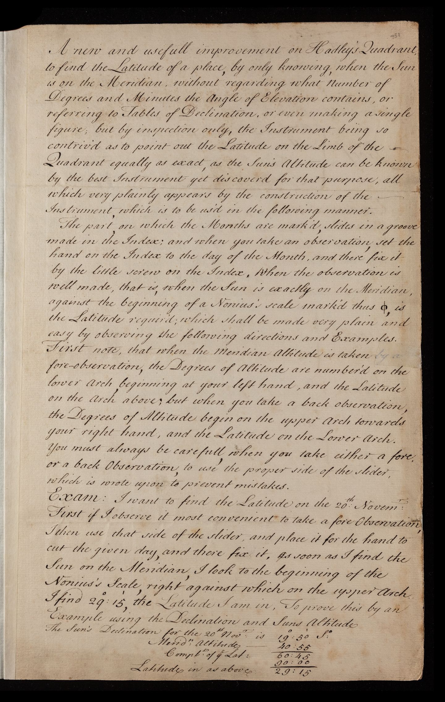 Paper, 'An improvement on Hadley's quadrant' by William Doidge The