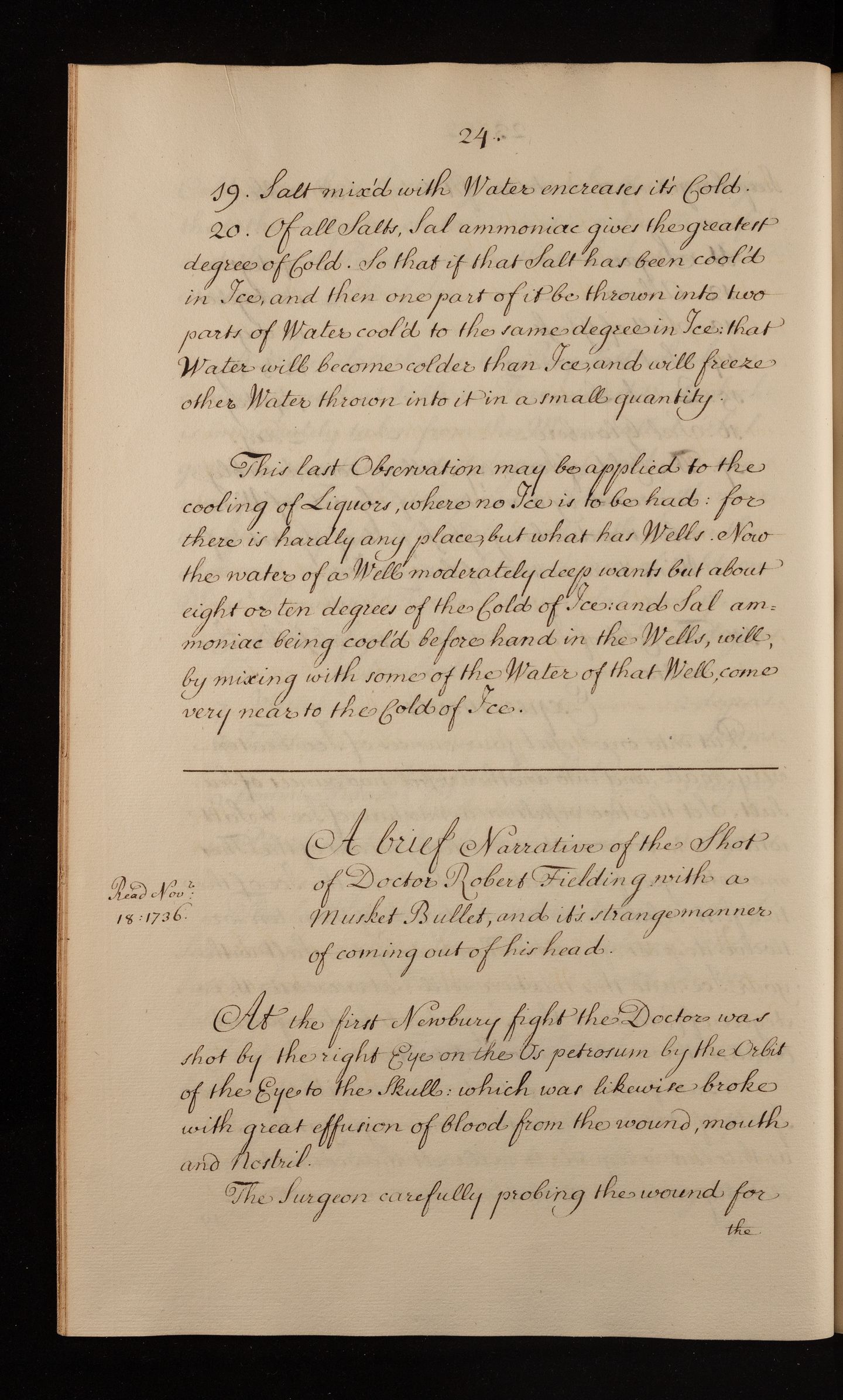 'A brief Narrative of the Shot of Doctor Robert Fielding with a Musket