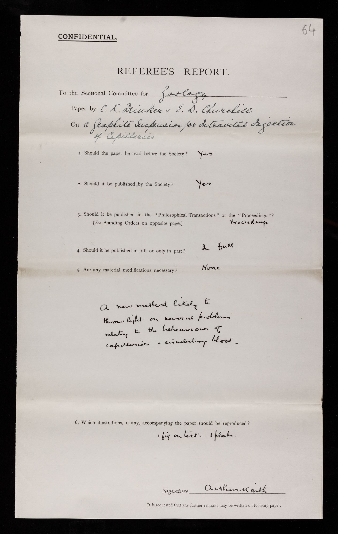 Referee's report by Arthur Keith, on a paper 'A graphite suspension for ...